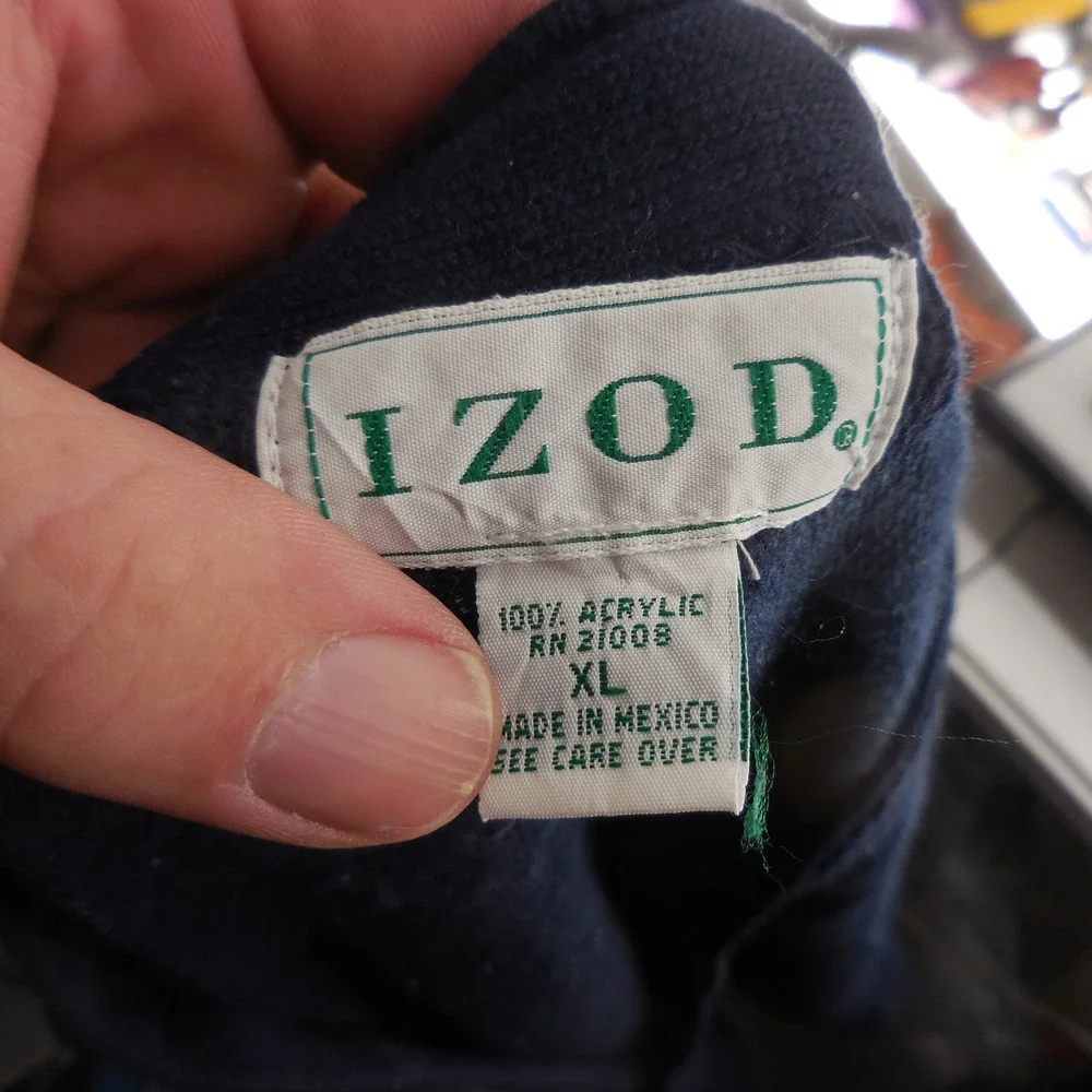 Vintage Izod Cardigan Sweater Mens XL Navy Blue Acrylic Knit V-Neck Button Front